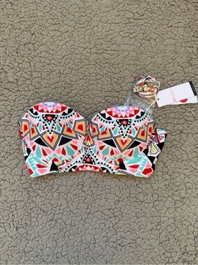 NWT Billabong Colorful Geometric Bandeau Bikini Top